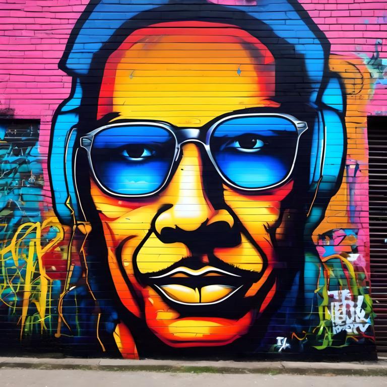 Street Art,Street Art, People, man, 1boy, male focus, solo, sunglasses, facial hair, headphones, colorful