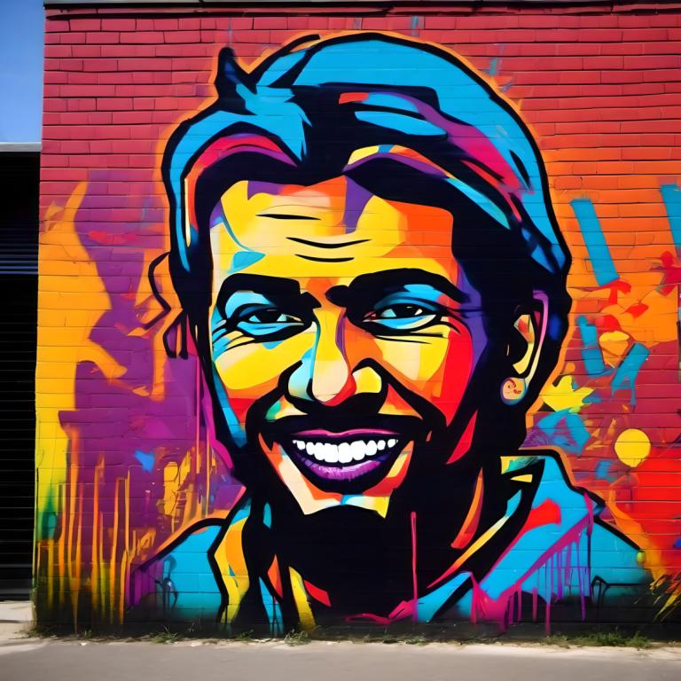 Arte callejero,Arte callejero, Gente, hombre, solo, sonrisa, 1 chico, enfoque masculino, ojos azules, sonrisa