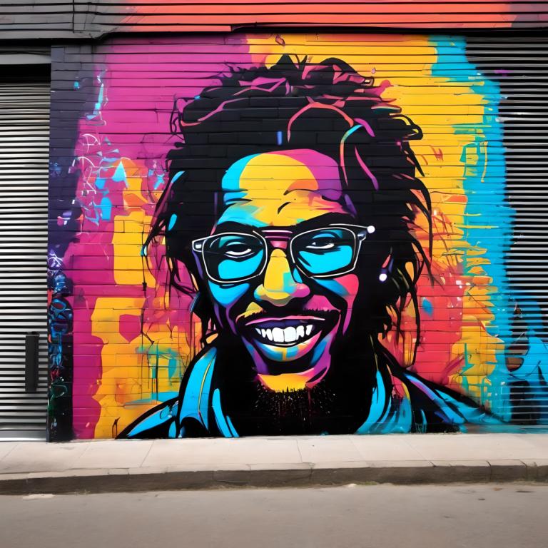 Street Art,Street Art, People, man, 1boy, solo, male focus, facial hair, glasses, smile, grin, teeth