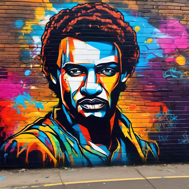 Street Art,Street Art, People, man, 1boy, solo, male focus, brick wall, afro, graffiti, teeth, facepaint