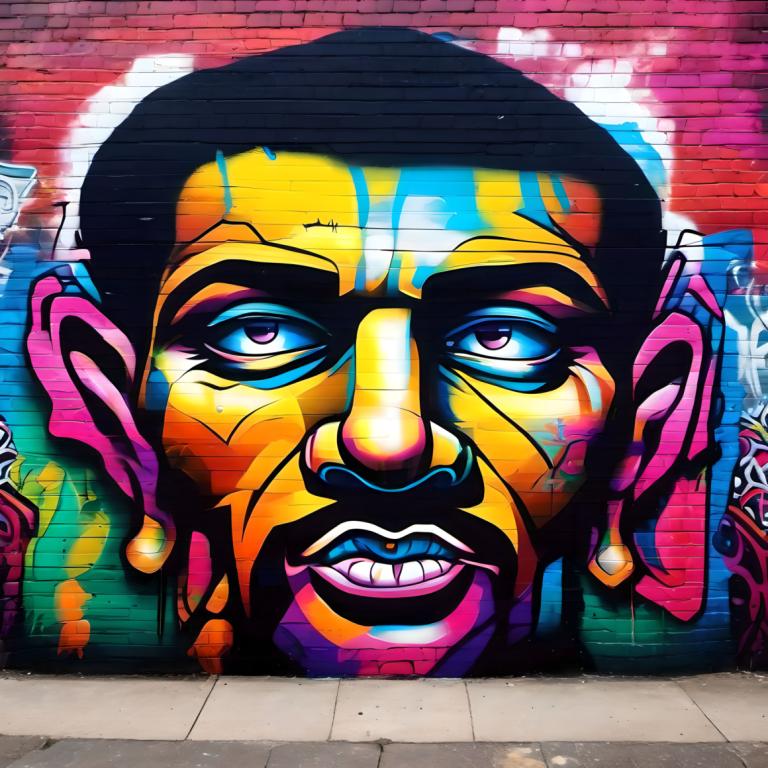 Street Art,Street Art, People, man, 1boy, male focus, graffiti, solo, brick wall, teeth, facial hair