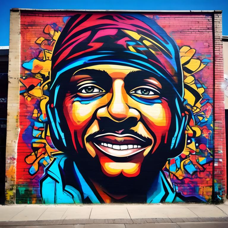 Street Art,Street Art, People, man, 1boy, male focus, solo, smile, hat, looking at viewer, colorful, portrait