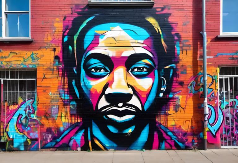 Street Art,Street Art, People, man, 1boy, male focus, solo, graffiti, facial hair, window, brick wall