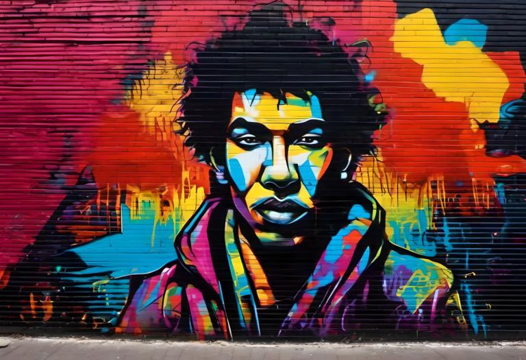 Street Art,Street Art, People, man, 1boy, solo, male focus, afro, black hair, colorful, traditional media