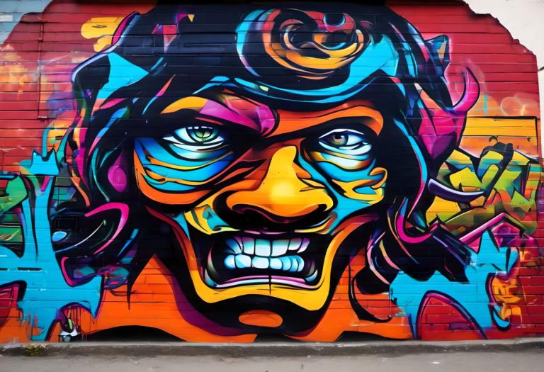 Street Art,Street Art, People, man, colorful, teeth, solo, graffiti, looking at viewer, green eyes