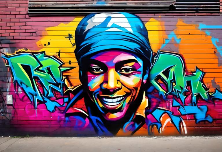 Street Art,Street Art, People, man, 1boy, male focus, solo, graffiti, smile, grin, facepaint, brick wall, hat