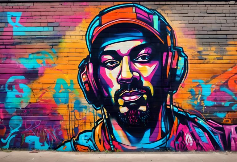 Street Art,Street Art, People, man, 1boy, male focus, solo, facial hair, headphones, beard, graffiti