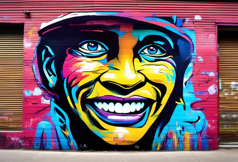 Street Art,Street Art, People, man, solo, smile, blue eyes, colorful, makeup, teeth, grin, looking at viewer