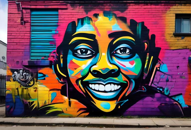 Street Art,Street Art, People, man, brick wall, graffiti, teeth, grin, male focus, 1boy, building, smile