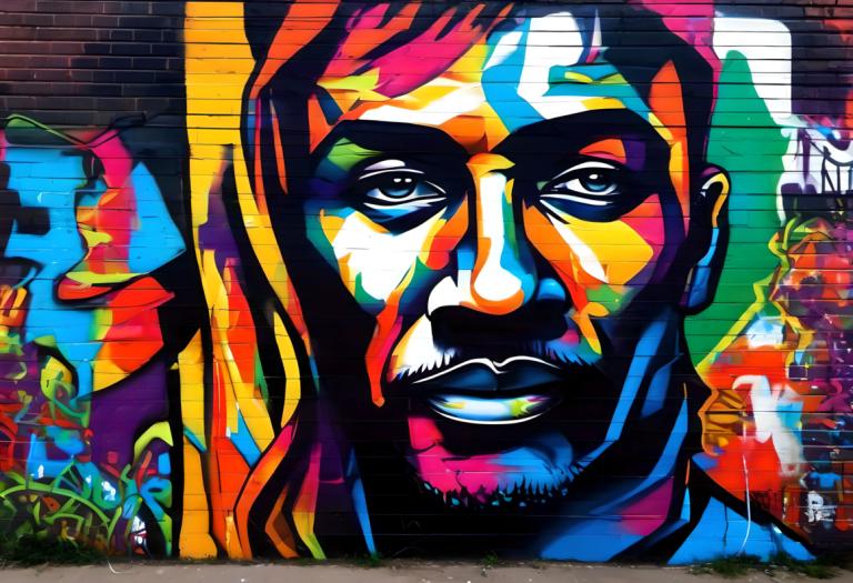 Street Art,Street Art, People, man, 1boy, facial hair, male focus, graffiti, solo, brick wall, colorful