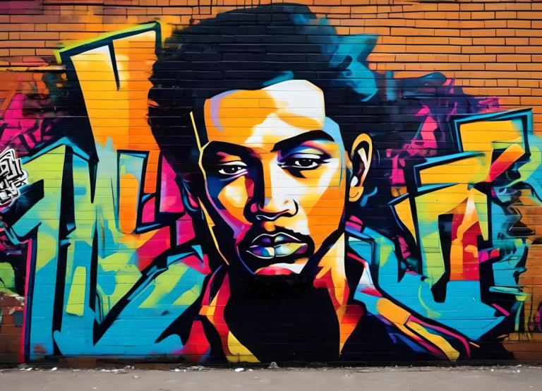 Street Art,Street Art, People, man, 1boy, solo, male focus, black hair, brick wall, facial hair