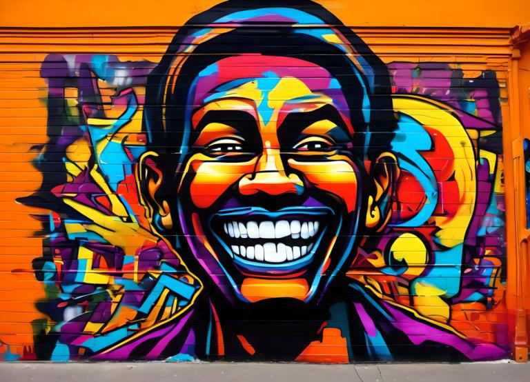 Street Art,Street Art, People, man, 1boy, solo, male focus, smile, grin, colorful, style parody, teeth