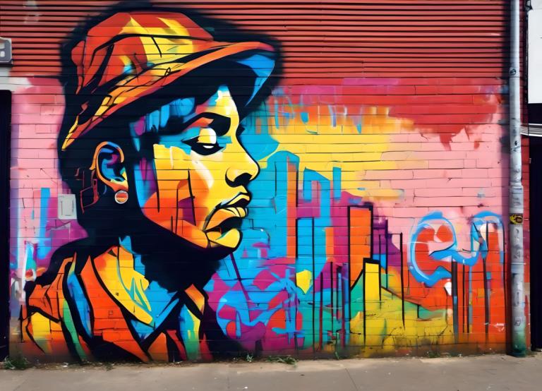 Street Art,Street Art, People, man, solo, hat, 1boy, male focus, profile, traditional media, colorful, shirt