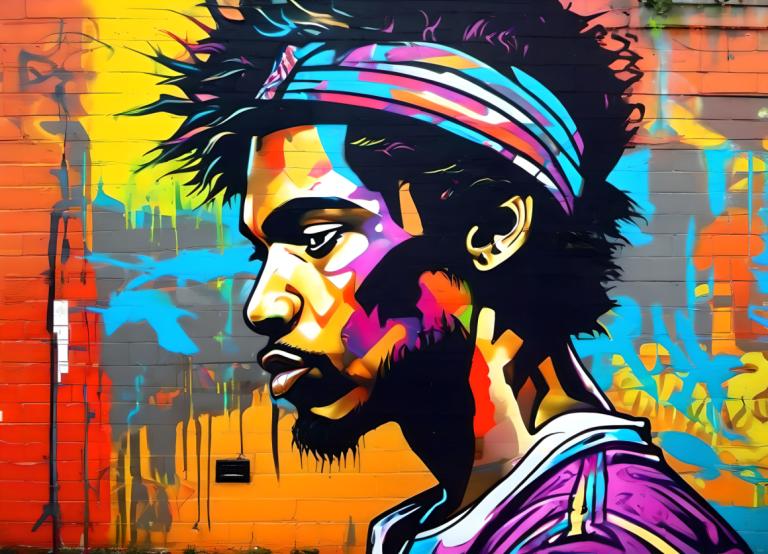 Street Art,Street Art, People, man, 1boy, male focus, solo, profile, facial hair, black hair, graffiti