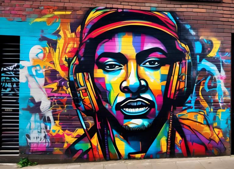 Street Art,Street Art, People, man, 1boy, colorful, solo, male focus, headphones, graffiti, facial hair