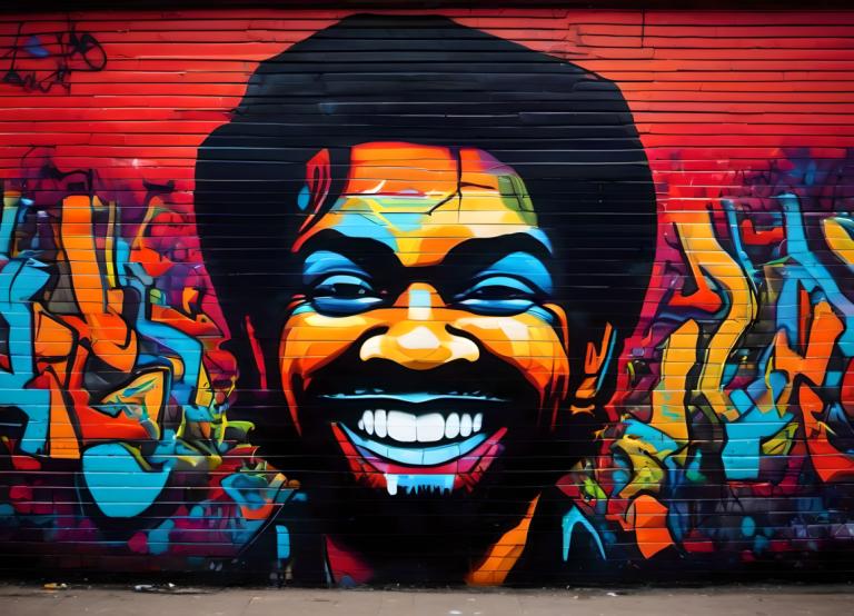 Street Art,Street Art, People, man, solo, smile, closed eyes, grin, 1boy, teeth, 1girl, male focus