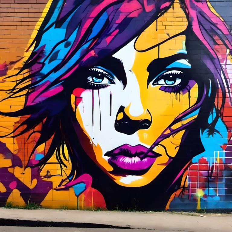 Street Art,Street Art, Mennesker, kvinne, 1 jente, solo, sminke, lilla lepper, kort hår, portrett, leppestift