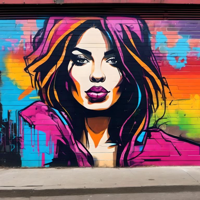 Street Art,Street Art, People, woman, 1girl, solo, multicolored hair, makeup, purple lips, lipstick, colorful