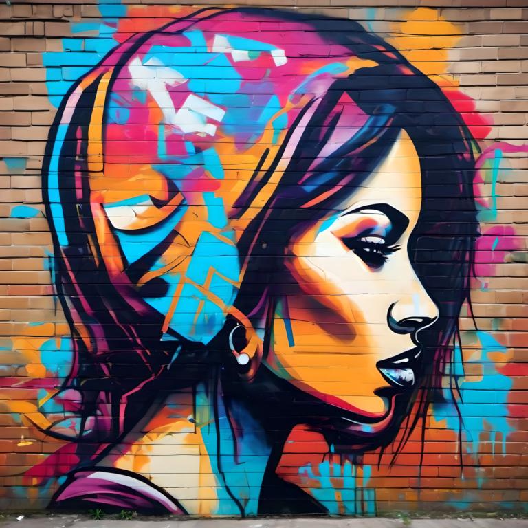 Street Art,Street Art, Mennesker, kvinne, 1 jente, solo, sminke, profil, portrett, leppestift, fra siden