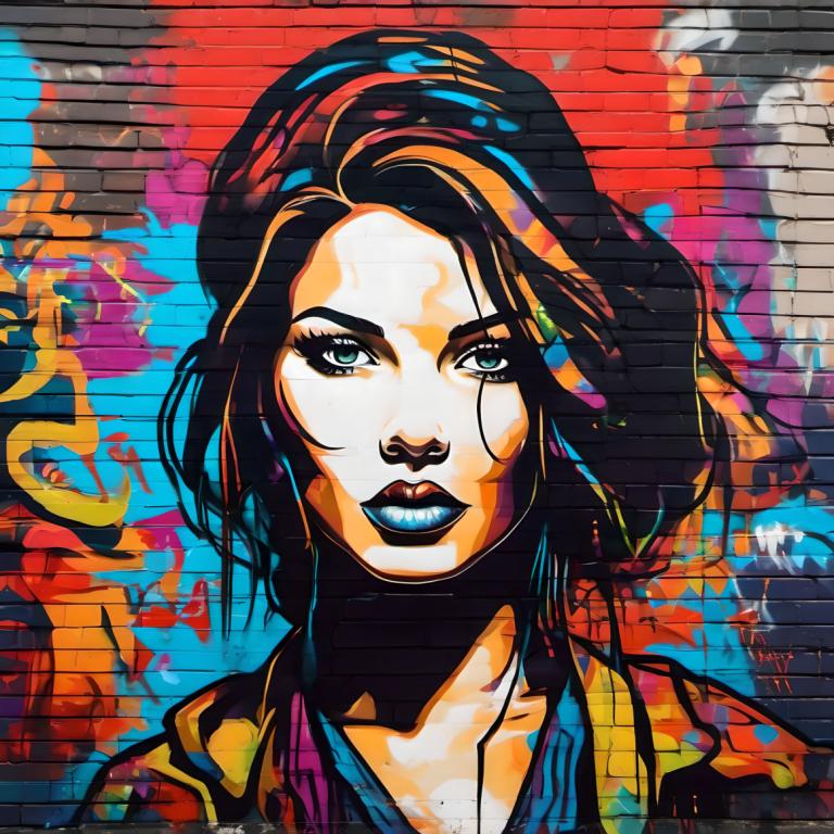 Street Art,Street Art, Mennesker, kvinde, 1 pige, solo, sorte læber, makeup, læbestift, portræt