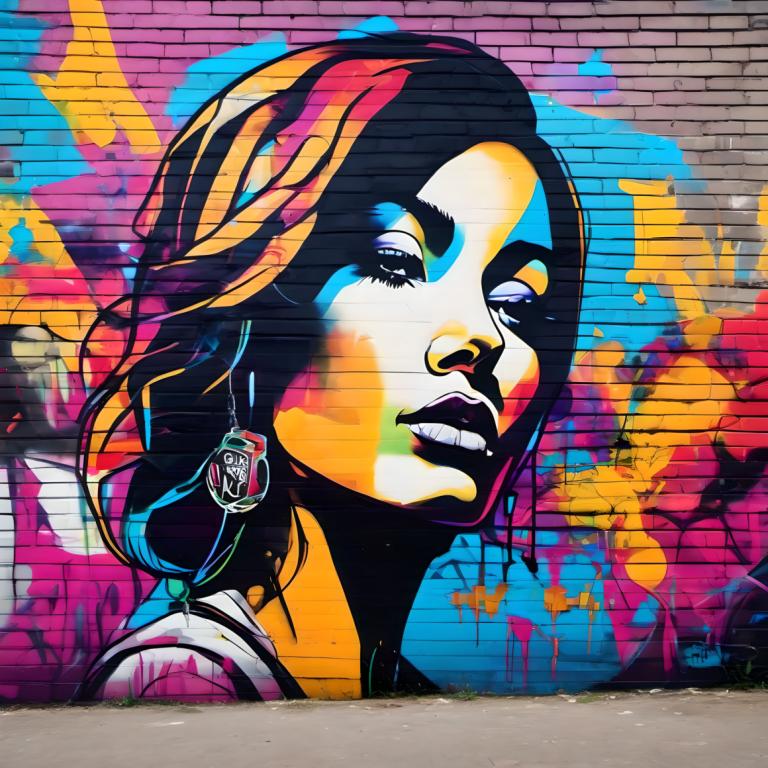 Street Art,Street Art, People, woman, 1girl, solo, graffiti, portrait, traditional media, colorful