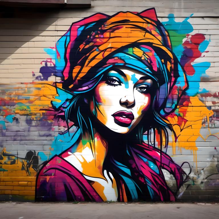 Street Art,Street Art, People, woman, 1girl, solo, makeup, traditional media, lipstick, hat, paint splatter