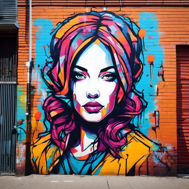 Street Art,Street Art, Mennesker, kvinne, 1 jente, solo, tradisjonelle medier, ser på seeren, rosa hår