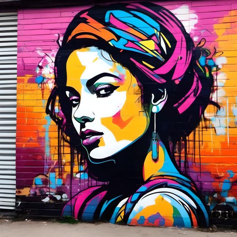 Street Art,Street Art, People, woman, 1girl, solo, earrings, makeup, jewelry, colorful, portrait, lipstick