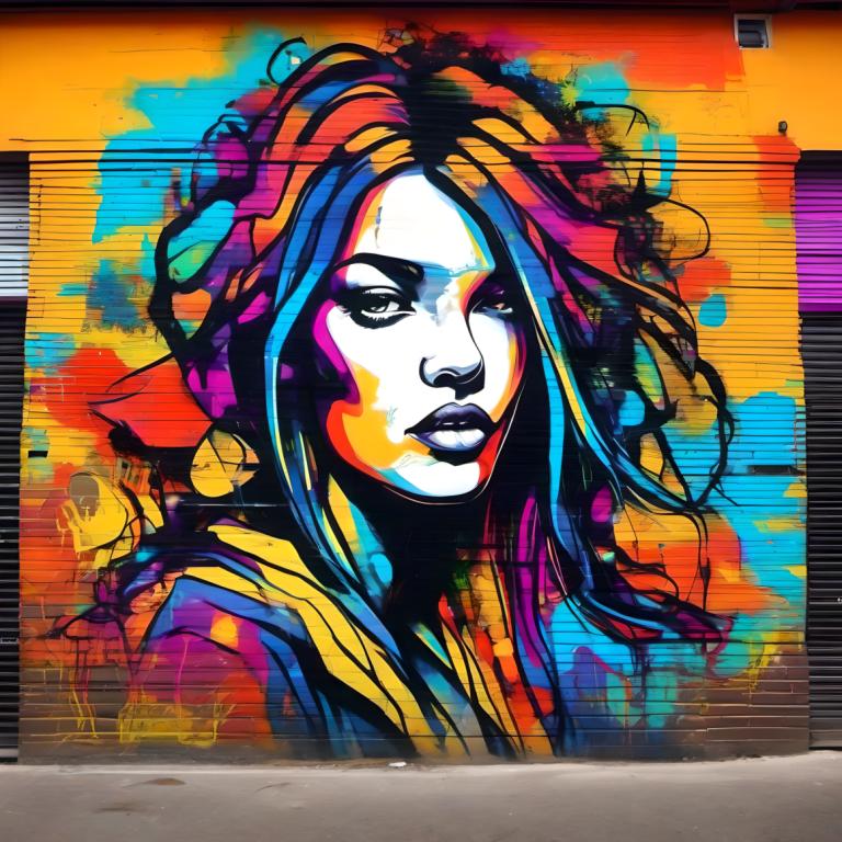 Street Art,Street Art, People, woman, 1girl, solo, traditional media, colorful, portrait, long hair