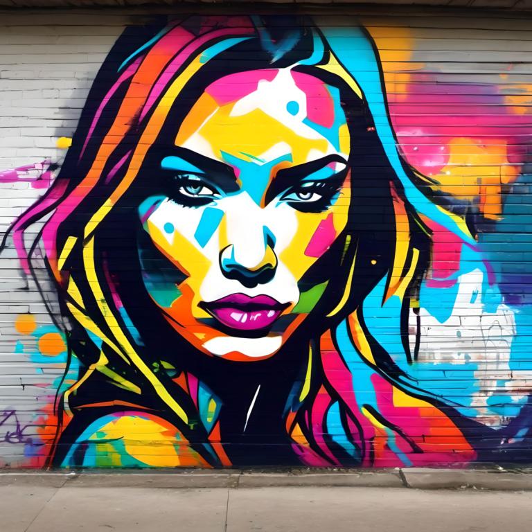 Street Art,Street Art, People, woman, 1girl, solo, traditional media, colorful, multicolored hair, makeup