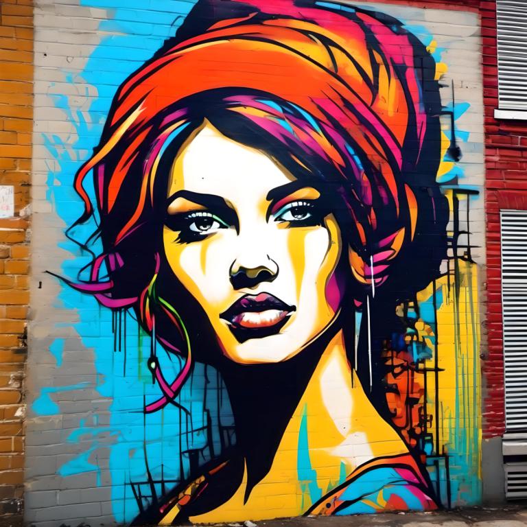 Street Art,Street Art, People, woman, 1girl, solo, traditional media, portrait, makeup, multicolored hair