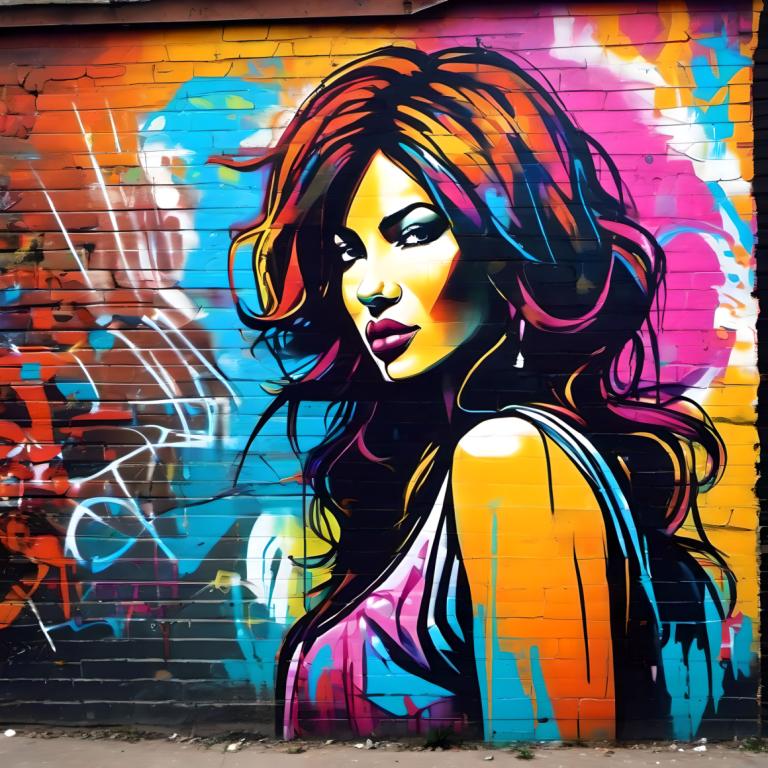 Arte callejero,Arte callejero, Gente, mujer, 1 chica, solo, pelo largo, medios de comunicación tradicionales