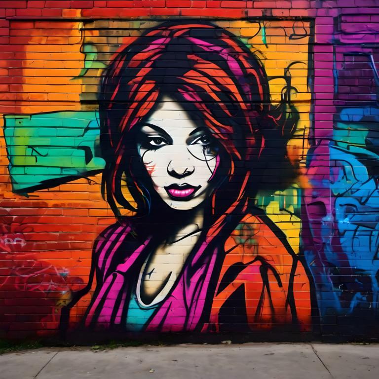 Arte di strada,Arte di strada, Persone, donna, 1 ragazza, assolo, graffiti, scollatura, seni, labbra, trucco