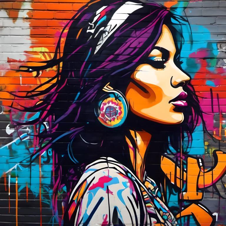 Street Art,Street Art, People, woman, 1girl, solo, jewelry, makeup, earrings, purple hair, colorful, lipstick