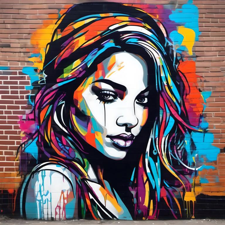 Street Art,Street Art, People, woman, 1girl, solo, traditional media, multicolored hair, portrait