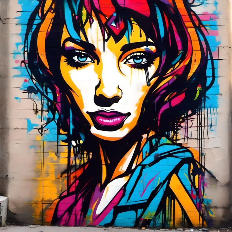 Street Art,Street Art, People, woman, 1girl, solo, traditional media, makeup, blue eyes, short hair, lipstick