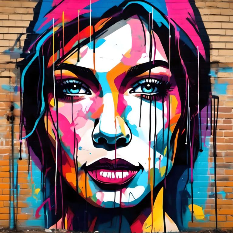 Street Art,Street Art, People, woman, solo, 1girl, looking at viewer, blue eyes, portrait, makeup, facepaint