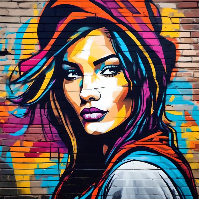 Street Art,Street Art, People, woman, 1girl, solo, multicolored hair, makeup, lipstick, hat, hood