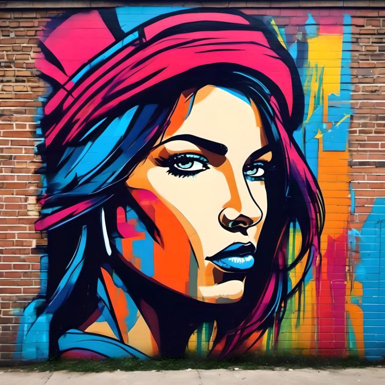 Street Art,Street Art, Mennesker, kvinne, 1 jente, solo, blå lepper, tradisjonelle medier, sminke, leppestift