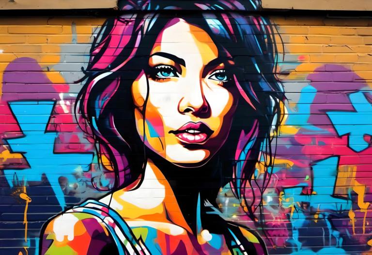 Street Art,Street Art, People, woman, 1girl, solo, blue eyes, black hair, portrait, lips, parted lips