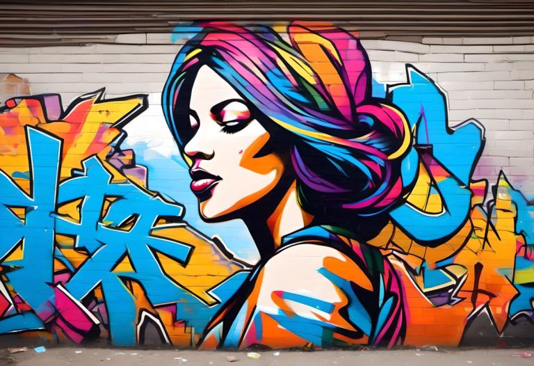 Street Art,Street Art, People, woman, 1girl, solo, makeup, multicolored hair, colorful, traditional media