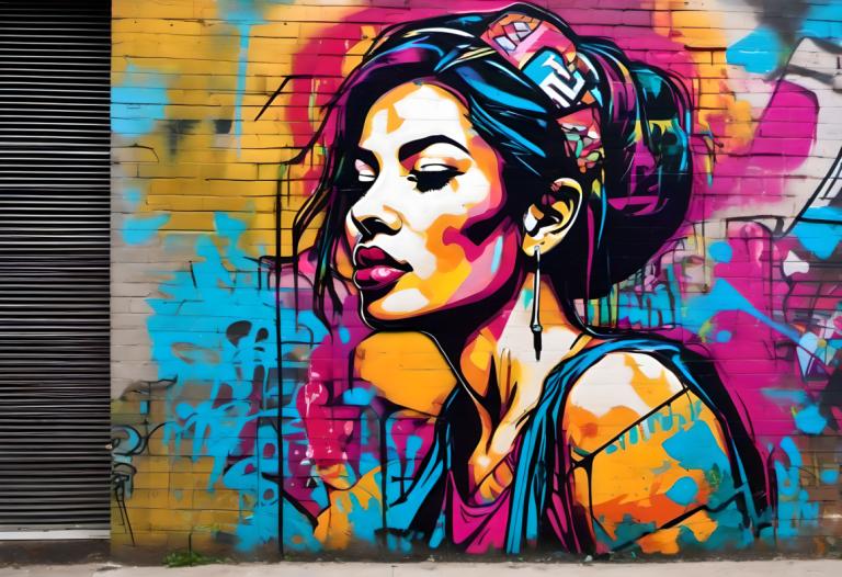 Street Art,Street Art, People, woman, 1girl, solo, earrings, jewelry, tongue, traditional media, tongue out