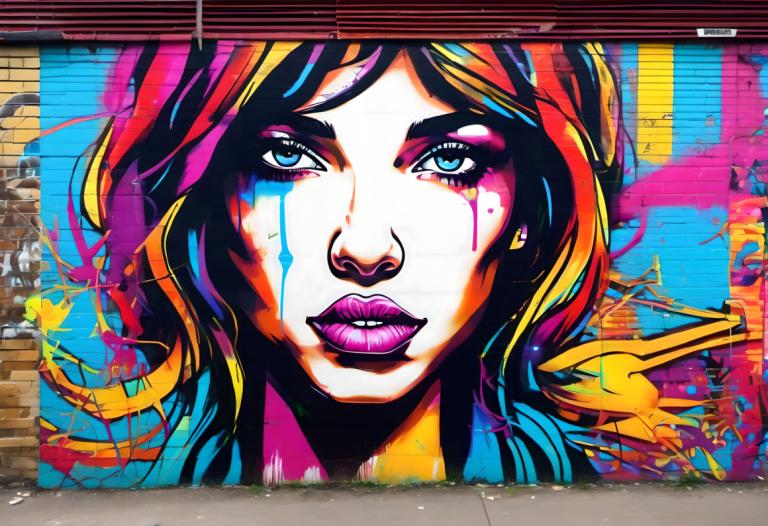 Street Art,Street Art, People, woman, 1girl, solo, blue eyes, makeup, multicolored hair, colorful, lipstick