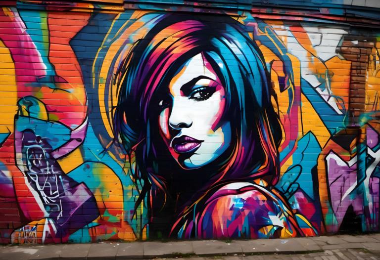 Street Art,Street Art, People, woman, 1girl, solo, makeup, lipstick, long hair, traditional media