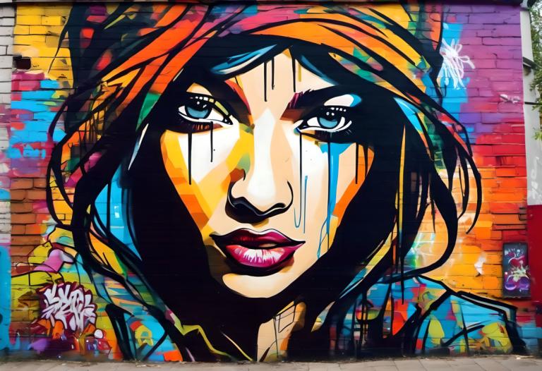 Street Art,Street Art, People, woman, 1girl, solo, makeup, lipstick, traditional media, blue eyes, colorful