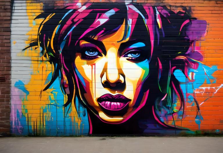 Street Art,Street Art, People, woman, solo, 1girl, blue eyes, traditional media, makeup, blood, pink hair