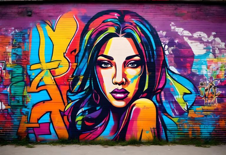 Street Art,Street Art, People, woman, 1girl, solo, colorful, makeup, multicolored hair, looking at viewer