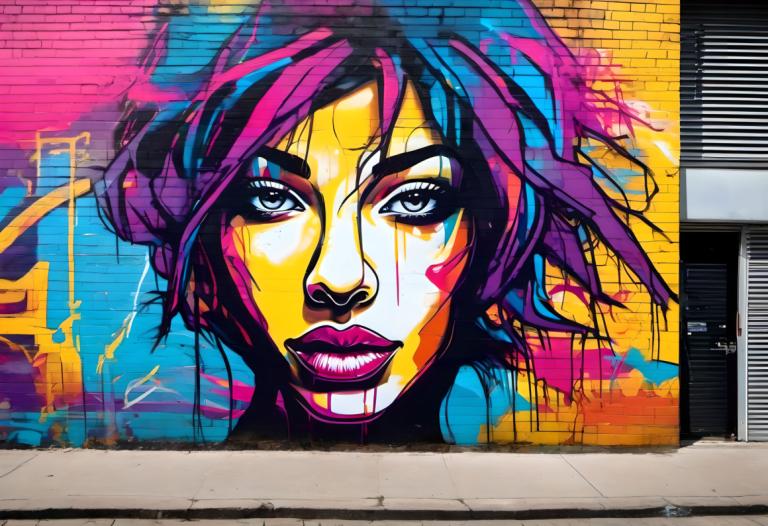 Street Art,Street Art, People, woman, solo, traditional media, 1girl, purple hair, makeup, lipstick