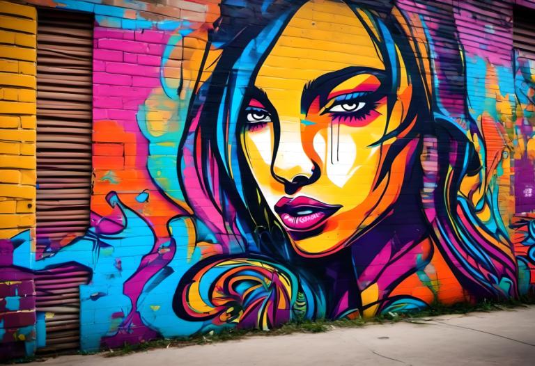 Street Art,Street Art, People, woman, 1girl, solo, colorful, traditional media, makeup, blue hair, long hair