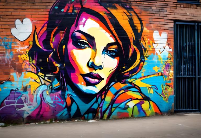 Straßenkunst,Straßenkunst, Menschen, Frau, 1Mädchen, Solo, Herz, bilden, Lippenstift, kurzes Haar, Graffiti